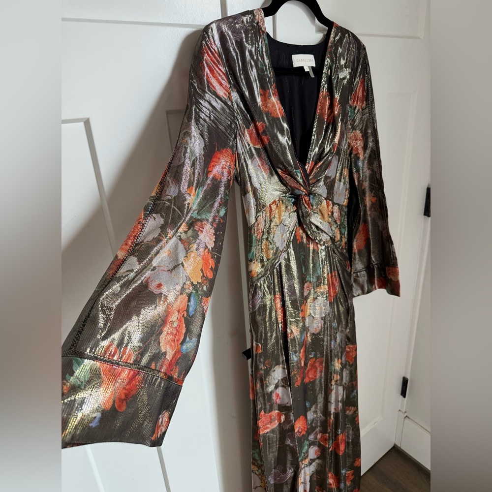 Like new Anthropologie Caballero Metallic Floral Deep V-Neck Maxi Dress size S. - Picture 6 of 9